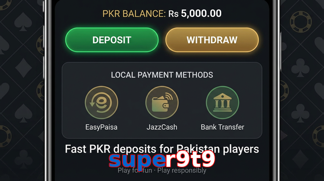 Deposit and withdrawal screen with PKR methods